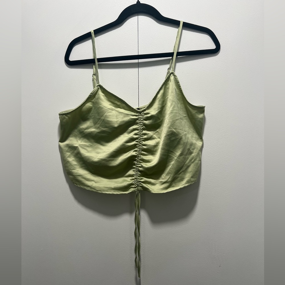 Forever 21 Scrunched Satin Crop Top- Sage